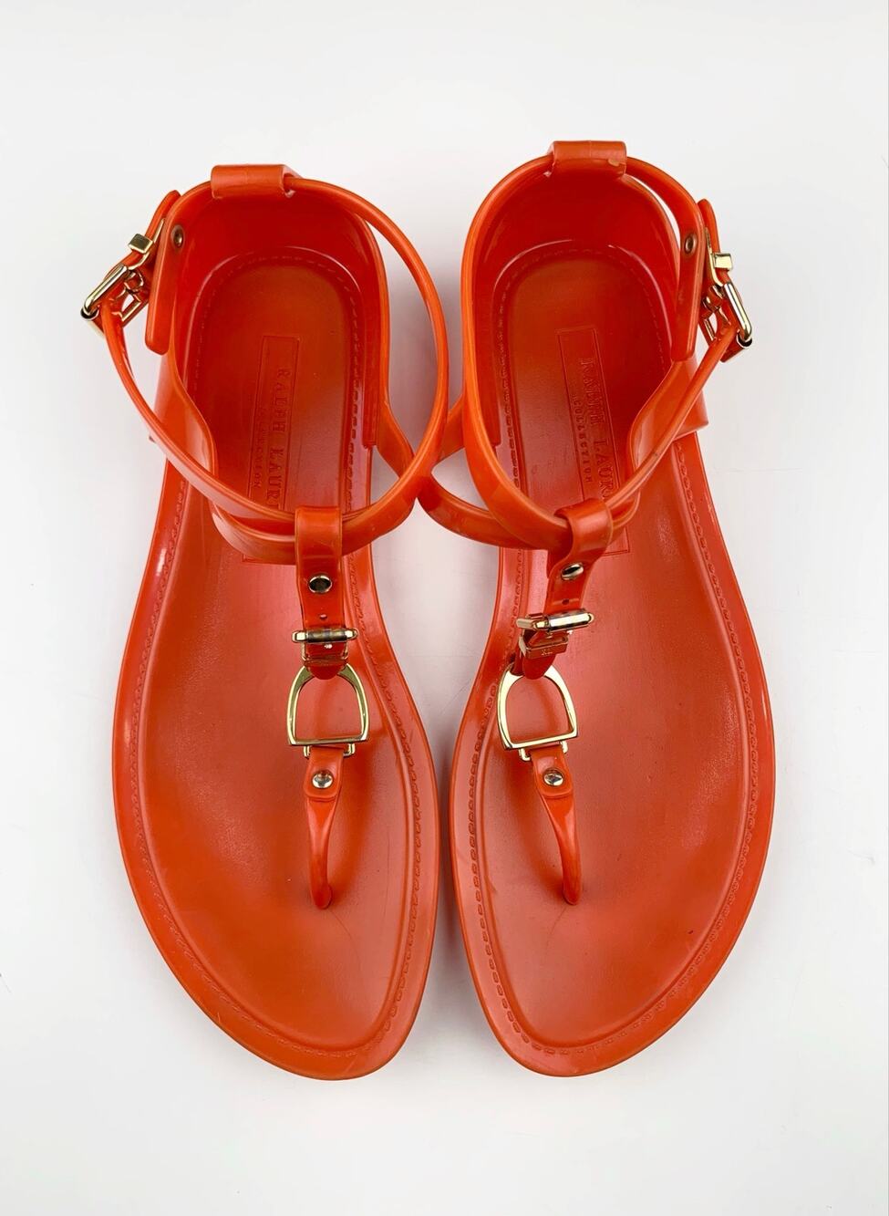 Ralph Lauren Collection Karly Jelly Sandals Orange Equestrian Gladiator Womens 7